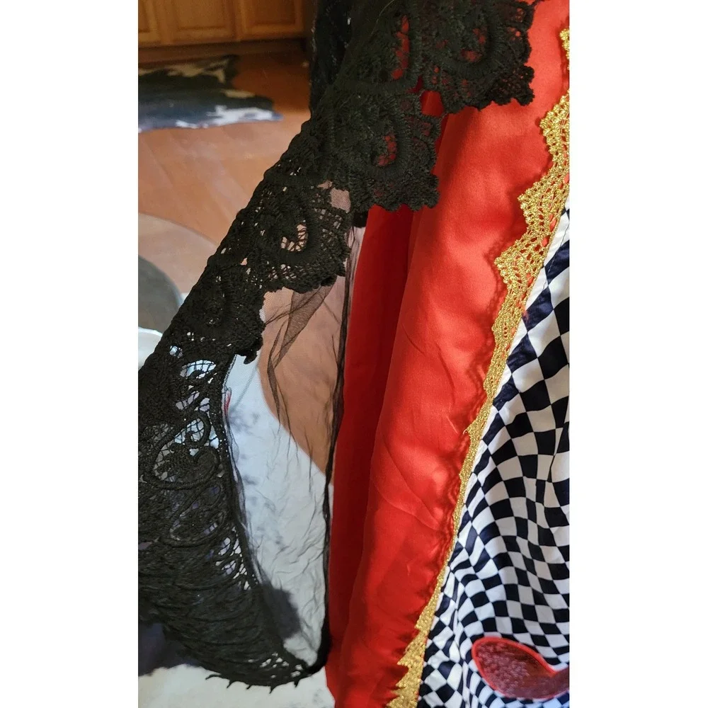 Trish Scully Child Queen of Hearts Costume Dress Red Black Lace Size 12